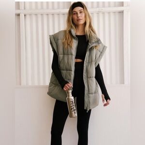 FP Movement by Free People In A Bubble Puffer Vest in Grayed Olive